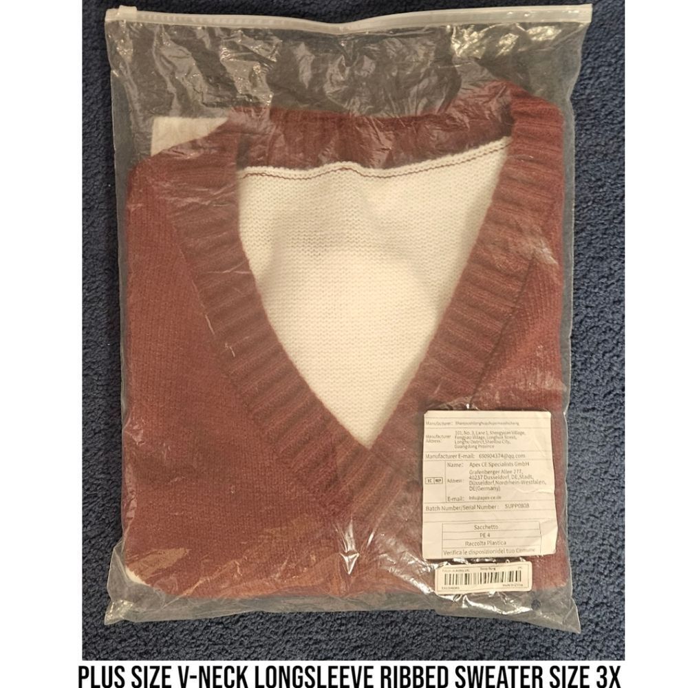 Plus Size Women's V- Neck LongSleeve Maroon & White Oversized Sweater 2X - Picture 9 of 11